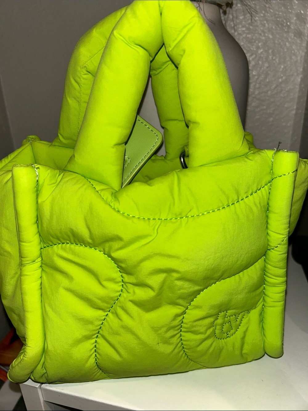 Neon Lime Quilted Mini Puffer Handbag